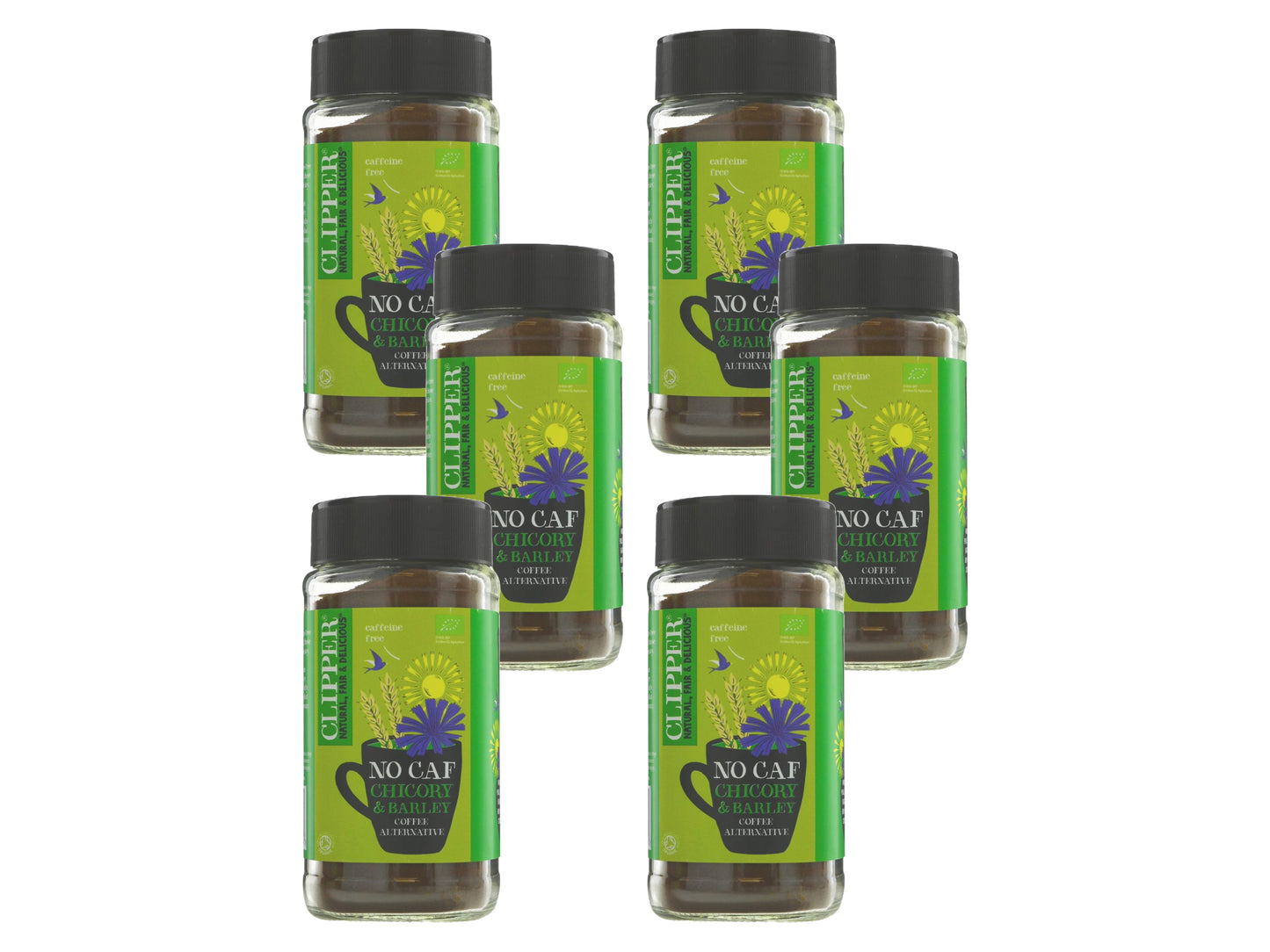 Clipper Organic NoCaf 100g | Caffeine-Free Coffee Alternative | Chicory, Barley & Fig | Smooth, Roasted Flavour | New Whole Earth Branding | (Pack of 6)
