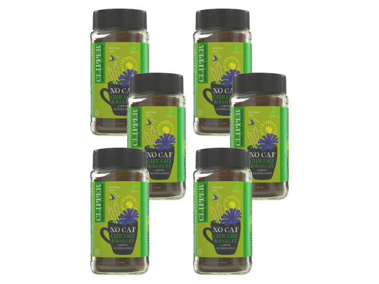 Clipper Organic NoCaf 100g | Caffeine-Free Coffee Alternative | Chicory, Barley & Fig | Smooth, Roasted Flavour | New Whole Earth Branding | (Pack of 6)