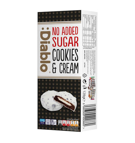Diablo Sugar Free White Chocolate Cookies & Cream 128g (Pack of 27)