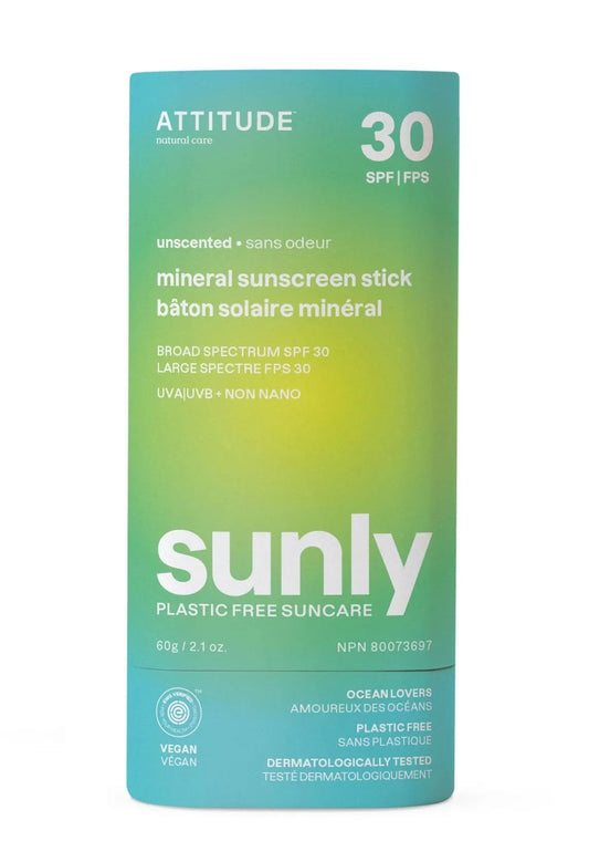 Attitude Sunly Sunscreen Stick Unscented SPF30 60g (Pack of 6)