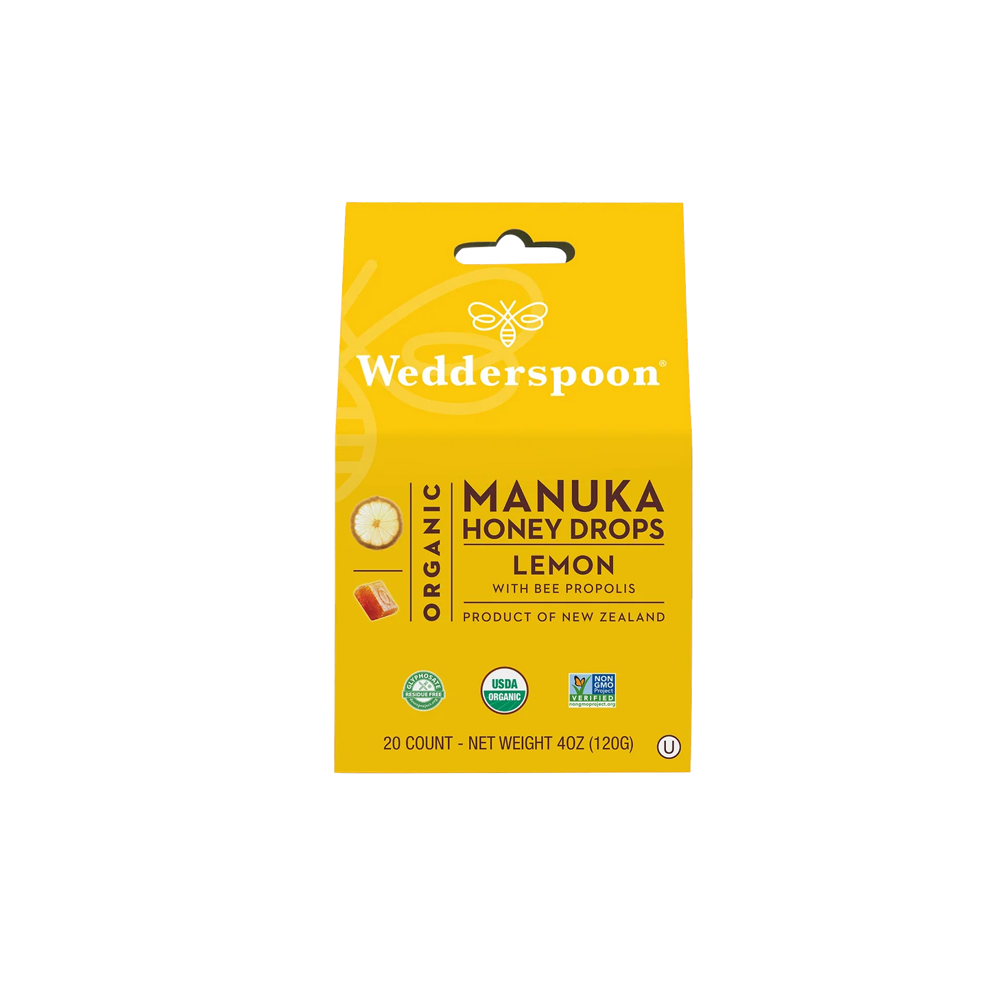 Wedderspoon Lemon & Manuka Honey Drops - 20 Count | Made in New Zealand with Authentic Manuka Honey | No Additives, Gluten-Free, Non-GMO, Kosher (Pack of 3)