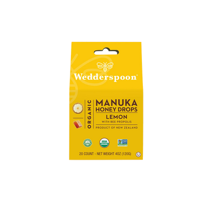 Wedderspoon Lemon & Manuka Honey Drops - 20 Count | Made in New Zealand with Authentic Manuka Honey | No Additives, Gluten-Free, Non-GMO, Kosher (Pack of 3)