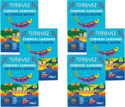 Fish4Ever Cornish Sardines in Spring Water 100g (Pack of 6)