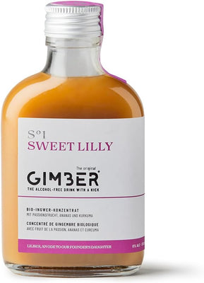 GIMBER Sweet Lilly Organic ginger shot 200 ml | Non alcoholic 100% organic ginger and tropical fruits - drink mix of ginger, passion fruit, pineapple and turmeric | Premium ginger concentrate