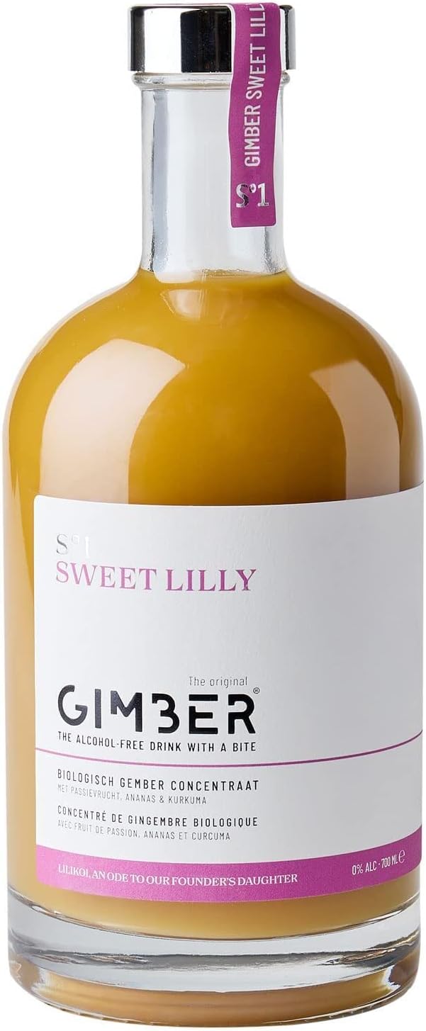 GIMBER Sweet Lilly Organic ginger shot 700 ml | Non alcoholic 100% organic ginger and tropical fruits - drink mix of ginger, passion fruit, pineapple and turmeric | Premium ginger concentrate