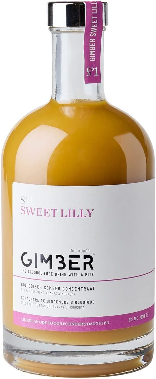 GIMBER Sweet Lilly Organic ginger shot 700 ml | Non alcoholic 100% organic ginger and tropical fruits - drink mix of ginger, passion fruit, pineapple and turmeric | Premium ginger concentrate