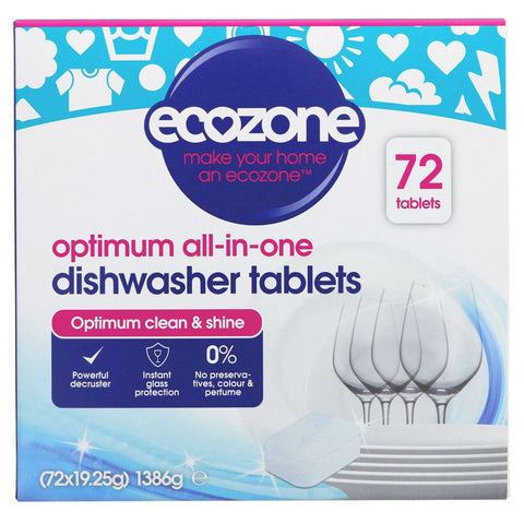 Ecozone Dishwasher Tablets Optimum 72 Capsules (Pack of 4)