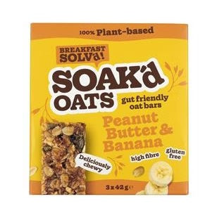 SOAK'd OATS Peanut Butter & Banana Oat Bar 3pk 126g (Pack of 10)