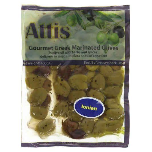 Attis Gourmet Ionian-Pitted Olives 400g (Pack of 8)