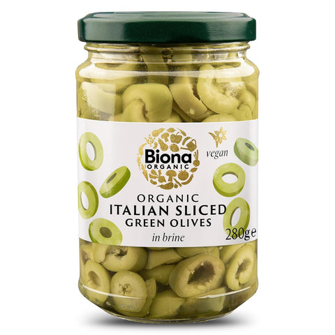 Biona Organic Sliced Green Olives in Brine 280g (Pack of 5)