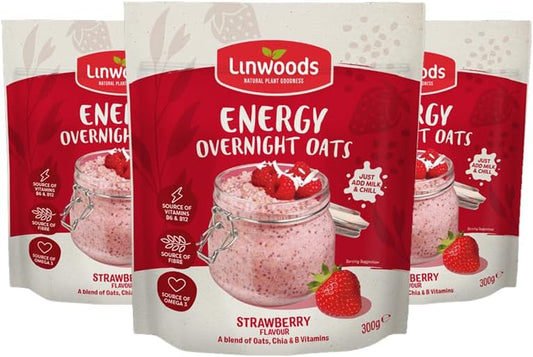 Linwoods Overnight Oats Strawberry Energy 300g (Pack of 3)