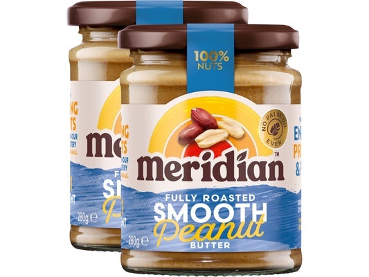 Meridian Smooth Peanut Butter 280g â Peanuts Roasted with Skins, No Palm Oil, No Added Sugar or Salt, Vegan, Gluten Free, Dairy Free, Plant Protein Energy Spread, (Pack of 2)