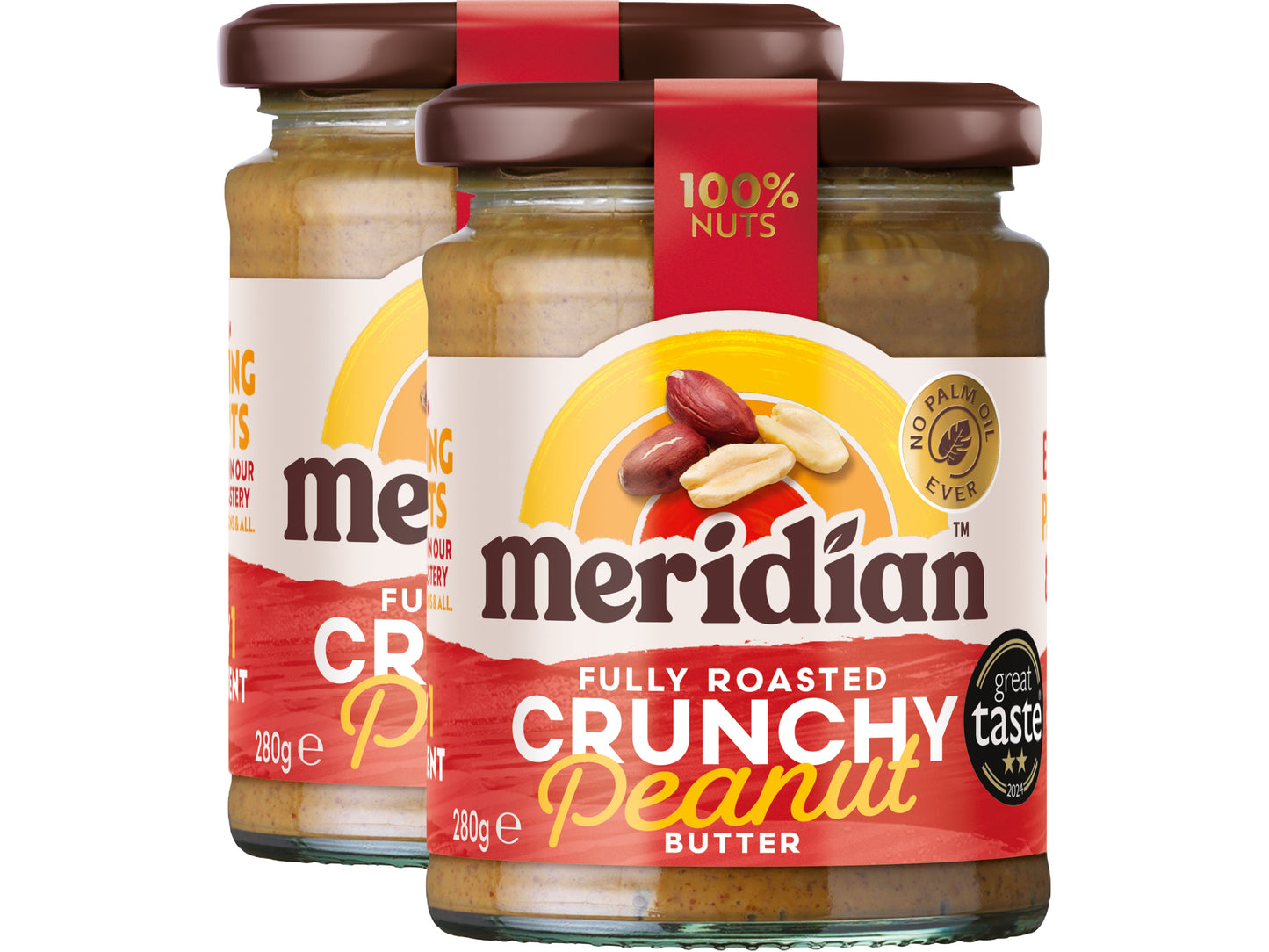 Meridian Crunchy Peanut Butter  280g â Peanuts Roasted with Skins, No Palm Oil, No Added Sugar or Salt, Vegan, Gluten Free, Dairy Free, Plant Protein Spread, (Pack of 2)