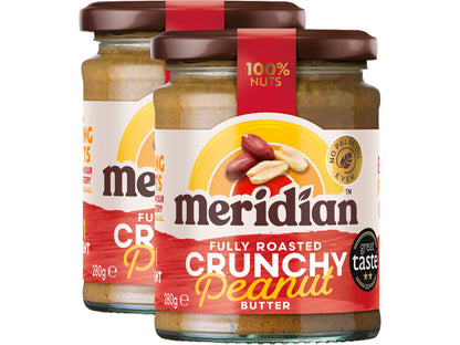 Meridian Crunchy Peanut Butter  280g â Peanuts Roasted with Skins, No Palm Oil, No Added Sugar or Salt, Vegan, Gluten Free, Dairy Free, Plant Protein Spread, (Pack of 2)