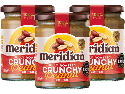 Meridian Crunchy Peanut Butter  280g  Peanuts Roasted with Skins, No Palm Oil, No Added Sugar or Salt, Vegan, Gluten Free, Dairy Free, Plant Protein Spread, (Pack of 3)