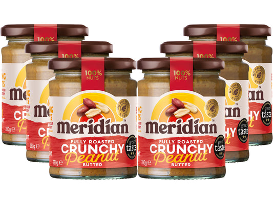 Meridian Crunchy Peanut Butter  280g â Peanuts Roasted with Skins, No Palm Oil, No Added Sugar or Salt, Vegan, Gluten Free, Dairy Free, Plant Protein Spread, (Pack of 6)