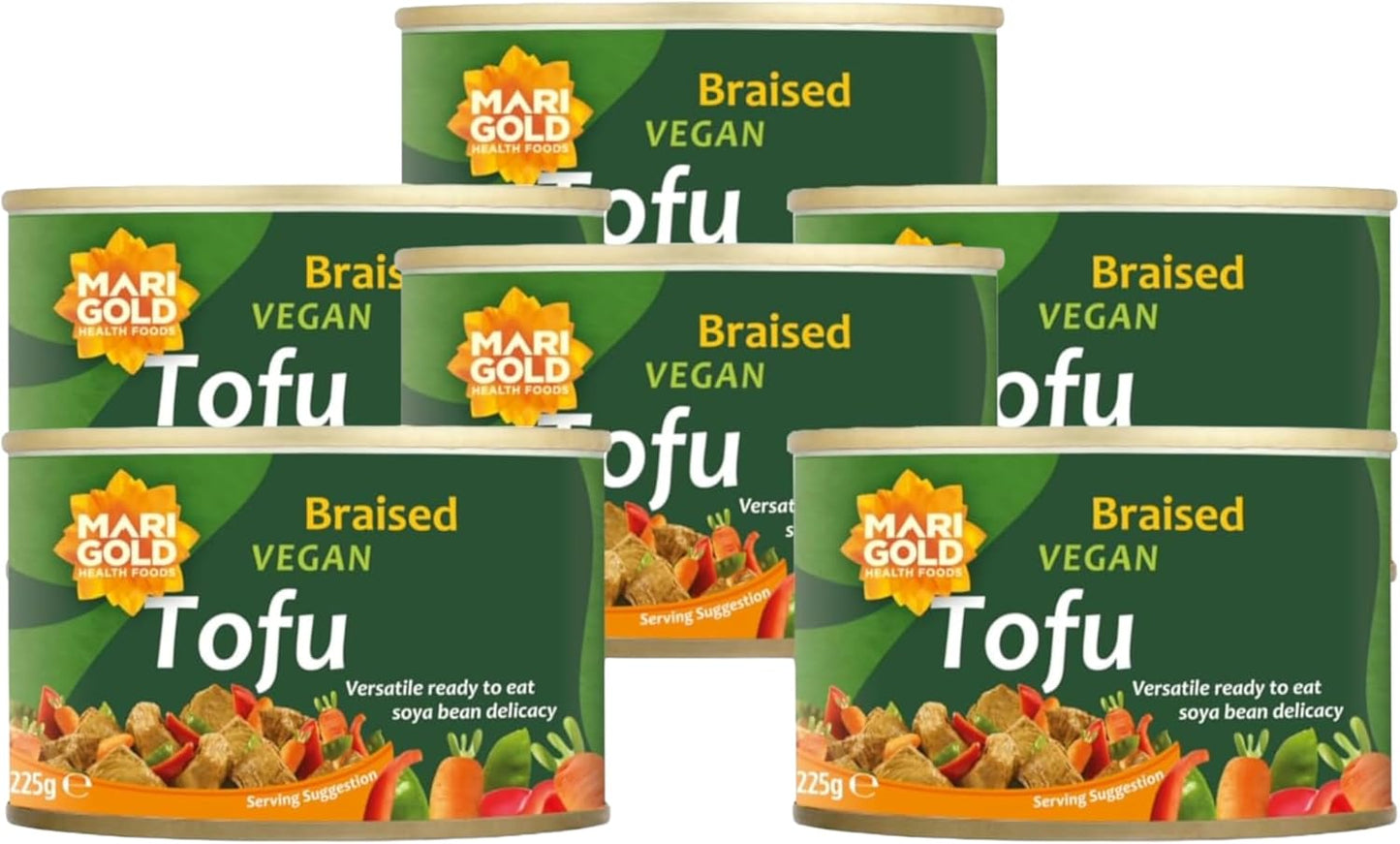 Marigold Vegan Braised Tofu - Vegan, Gluten Free & High in Protein - 225g (Pack of 6)