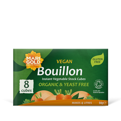 Marigold Vegan Bouillon Instant Vegetable Stock Cubes Organic & Yeast Free, 8 Cubes (Pack of 12)