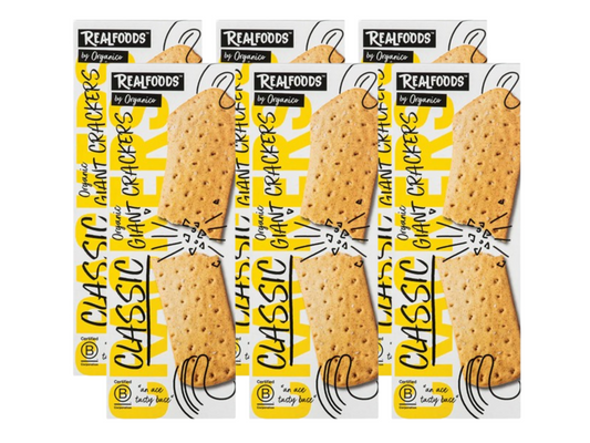 Realfoods by Organico | Organic Classic Giant Crackers Handmade Italian Crunch with a Gourmet Twist, 150g (Pack of 6)