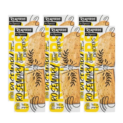 Realfoods by Organico | Organic Rosemary Giant Crackers Handmade Italian Savoury Snack with Extra Virgin Olive Oil, Vegan & Natural, 150g (Pack of 6)