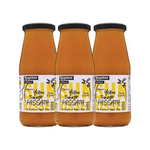 Realfoods by Organico | Organic Yellow Passata, Sweet, Mellow, and Perfect for Gourmet Creations, 420g (Pack of 3)