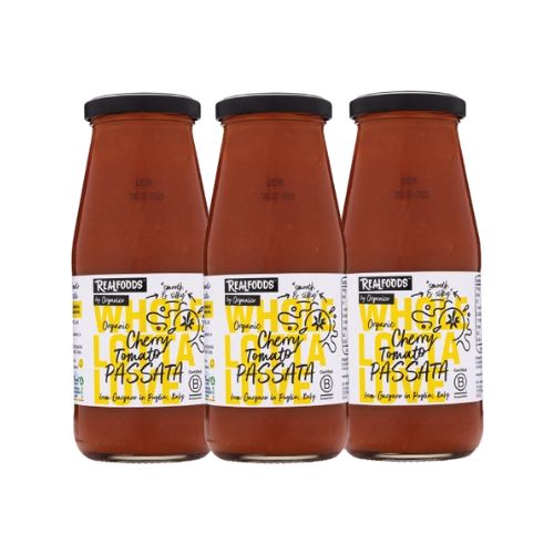 Realfoods by Organico | Organic Cherry Tomato Passata, Smooth, Velvety, and Bursting with Italian Sunshine 420g, (Pack of 3)