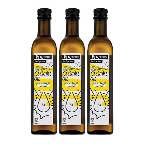 Realfoods by Organico | Organic Virgin Sesame Oil, Cold-Pressed, Unrefined & Aromatic, 500ml (Pack of 3)