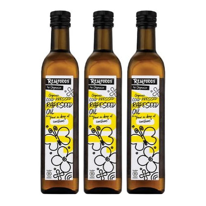 Realfoods by Organico | Organic Rapeseed Oil, Cold-Pressed & Rich in Omega 3, 500ml (Pack of 3)