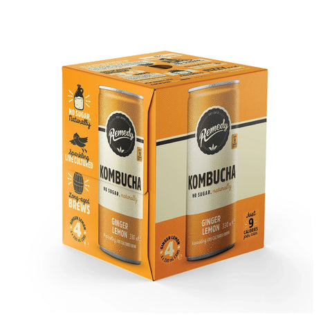 Remedy Organic Ginger Lemon Kombucha Multi Pack 4x330ml (Pack of 6)