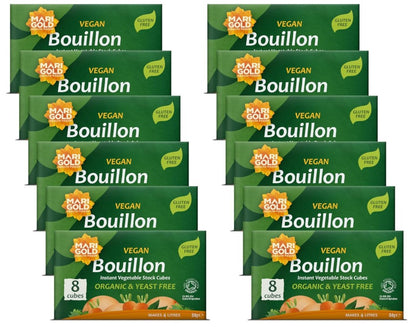 Marigold Vegan Bouillon Instant Vegetable Stock Cubes Organic & Yeast Free, 8 Cubes (Pack of 12)