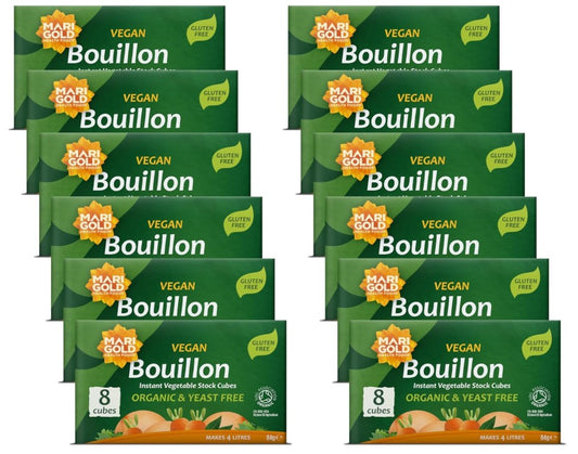 Marigold Vegan Bouillon Instant Vegetable Stock Cubes Organic & Yeast Free, 8 Cubes (Pack of 12)