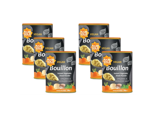 Marigold Vegan Bouillon Instant Vegetable Stock Powder Organic & Reduced Salt, 500g (Pack of 6)