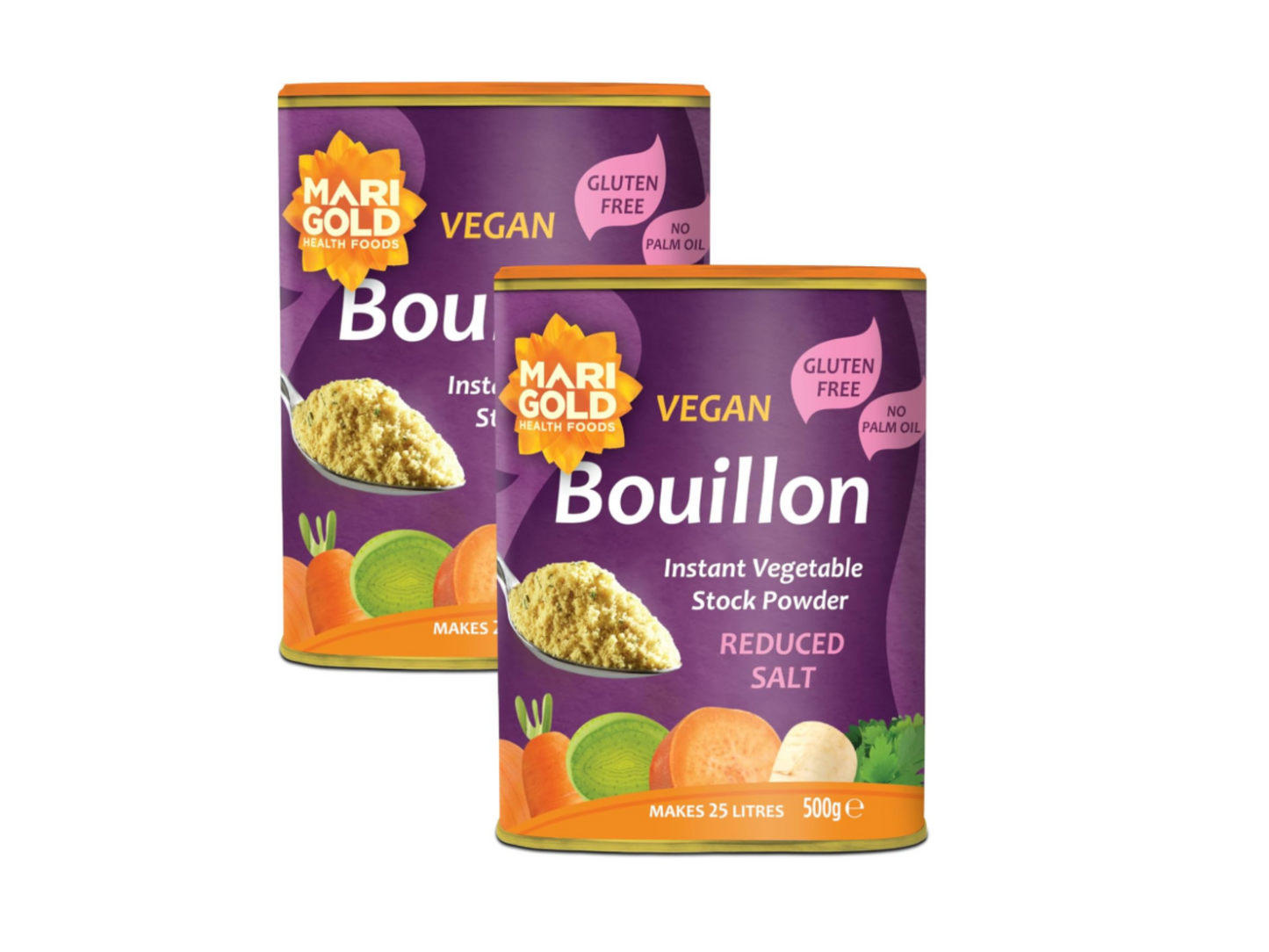 Marigold Vegan Bouillon Instant Vegetable Stock Powder Reduced Salt, 500g (Pack of 2)