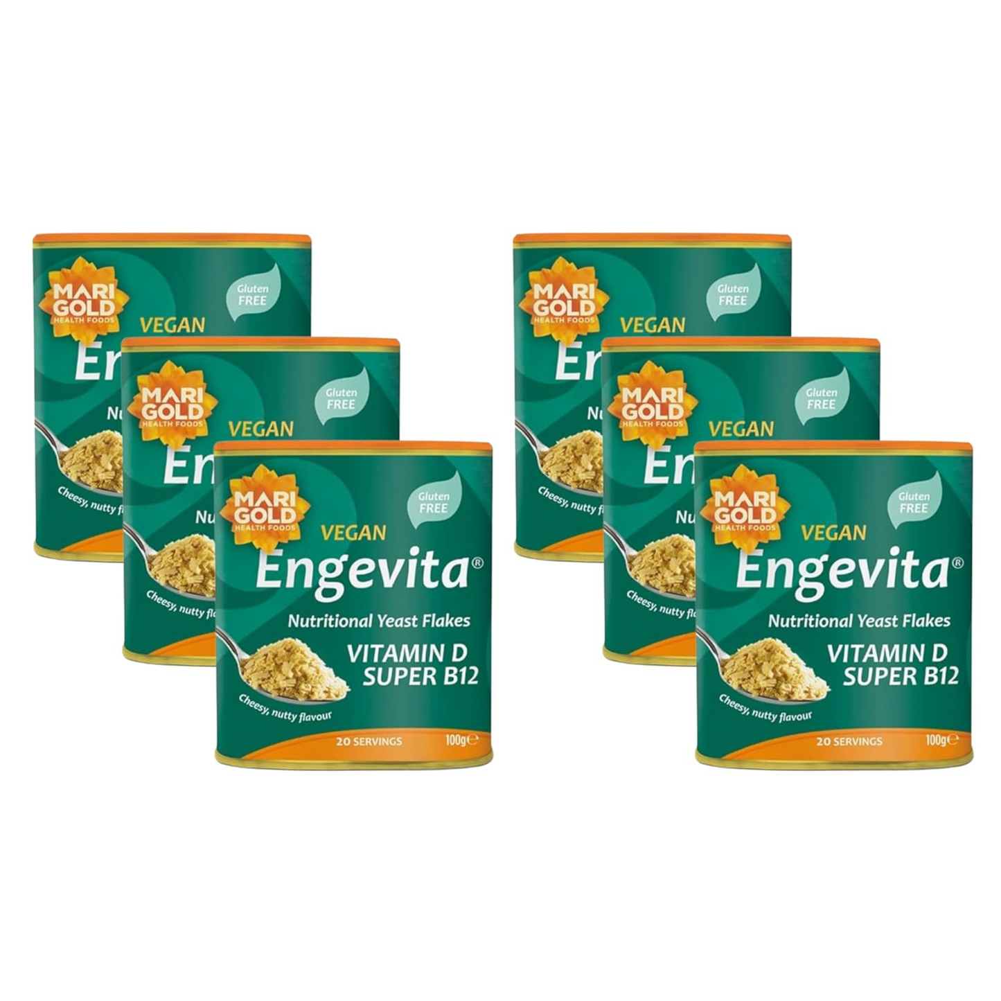 Marigold Vegan Engevita Nutritional Yeast Flakes with Vitamin D & Super B12, 100g (Pack of 6)
