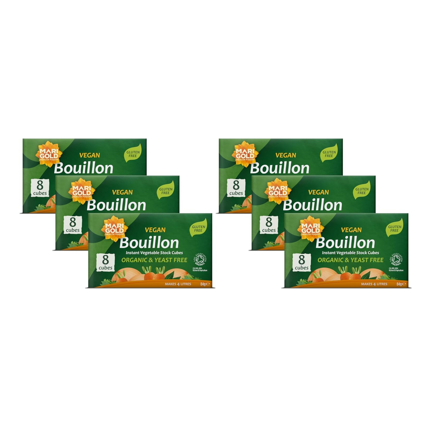 Marigold Vegan Bouillon Instant Vegetable Stock Cubes Organic & Yeast Free, 8 Cubes (Pack of 6)