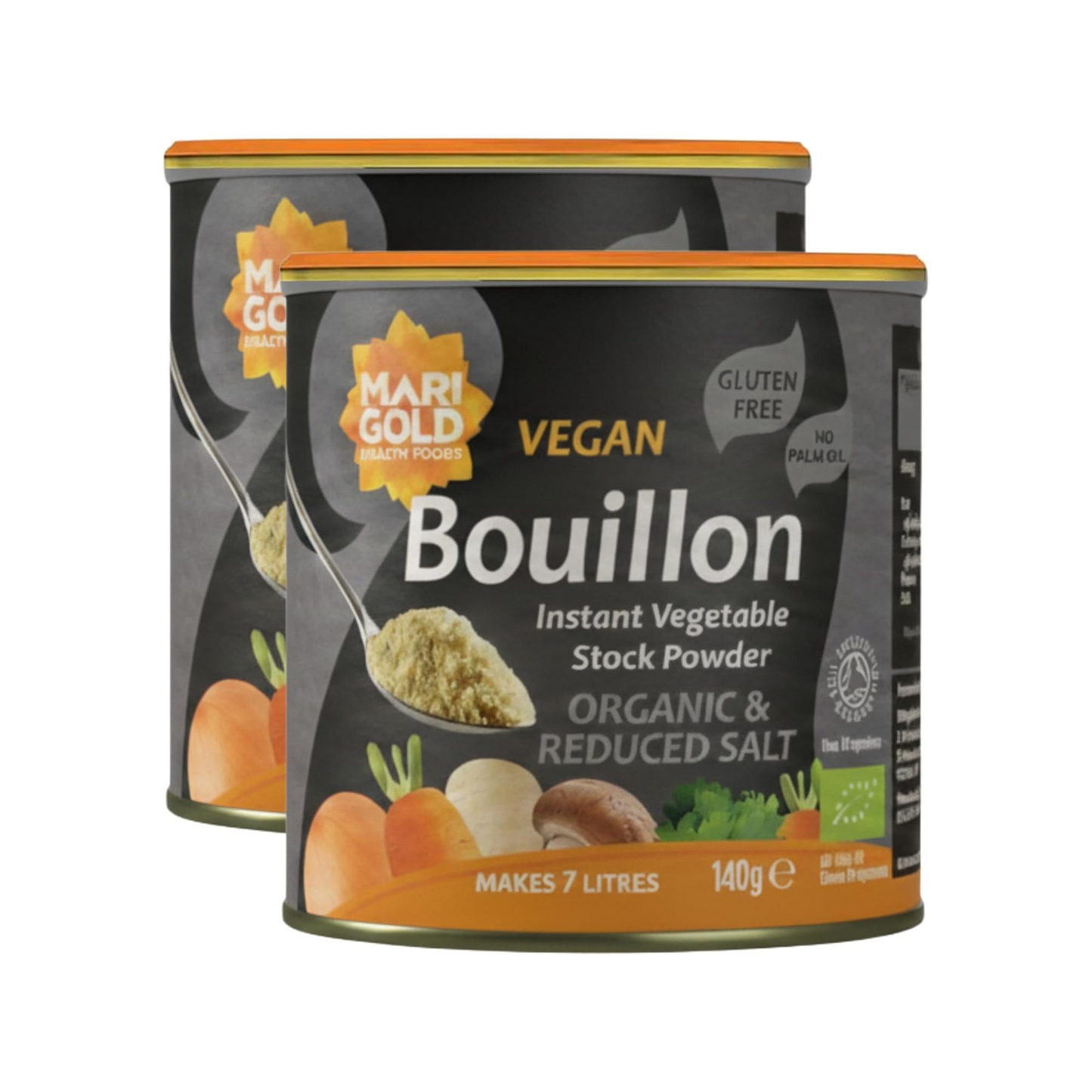 Marigold Vegan Bouillon Instant Vegetable Stock Powder Organic & Reduced Salt, 140g (Pack of 2)