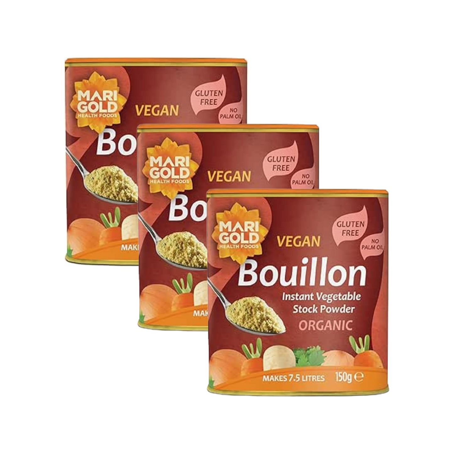 Marigold Vegan Bouillon Instant Vegetable Stock Powder Organic, 150g (Pack of 3)