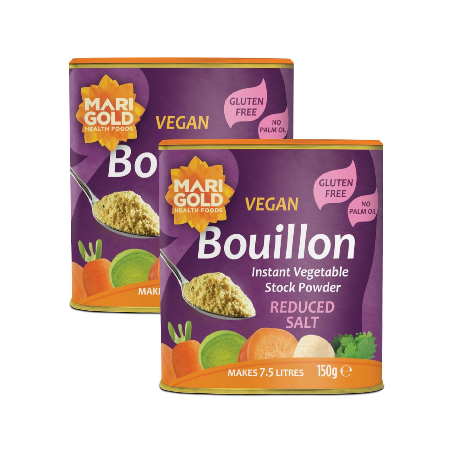 Marigold Vegan Bouillon Instant Vegetable Stock Powder Reduced Salt, 150g (Pack of 2)