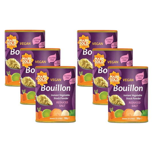 Marigold Vegan Bouillon Instant Vegetable Stock Powder Reduced Salt, 500g (Pack of 6)