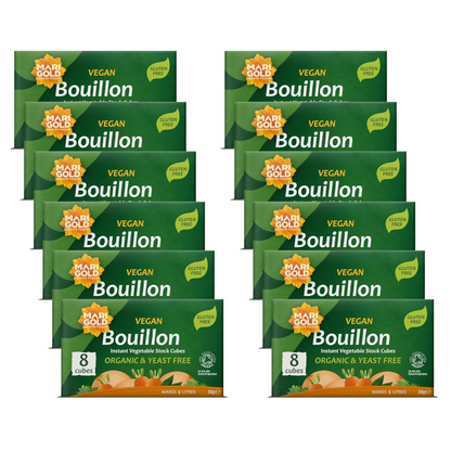 Marigold Vegan Bouillon Instant Vegetable Stock Cubes Organic & Yeast Free, 8 Cubes (Pack of 12)