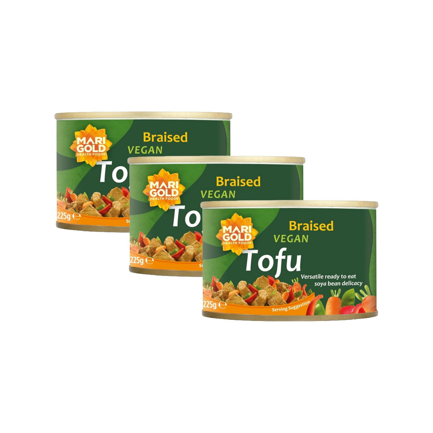 Marigold Vegan Braised Tofu - Vegan, Gluten Free & High in Protein - 225g (Pack of 3)