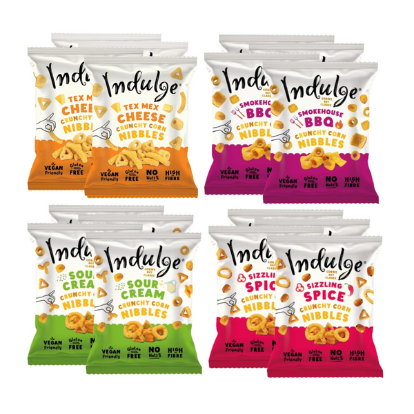 Indulge - Crunchy Corn Nibbles - Variety flavour - Gluten Free, Nut Free, Low Salt, Vegan- 20g x 16 bags