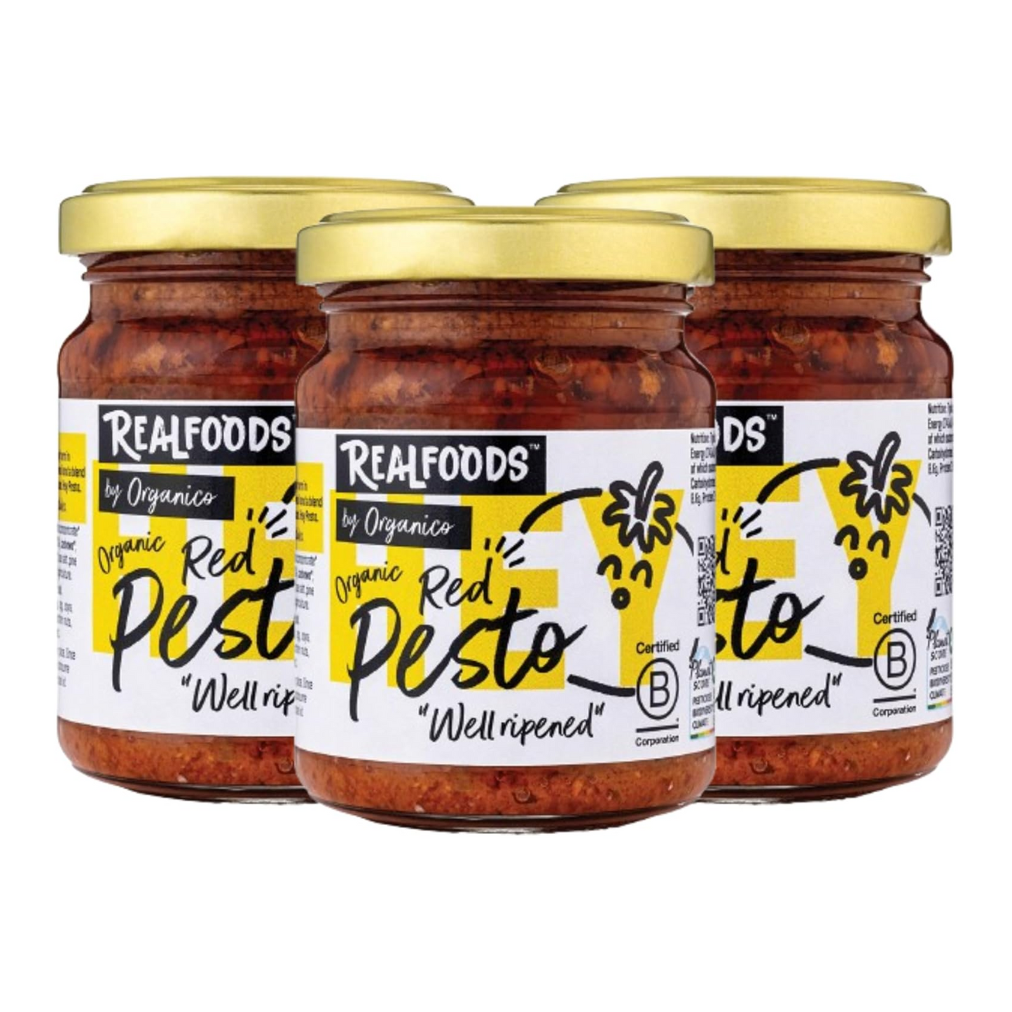 Realfoods by Organico | Organic Vegan Red Pesto, Crunchy, Ideal for Pasta & breadsticks, 120g (Pack of 3)