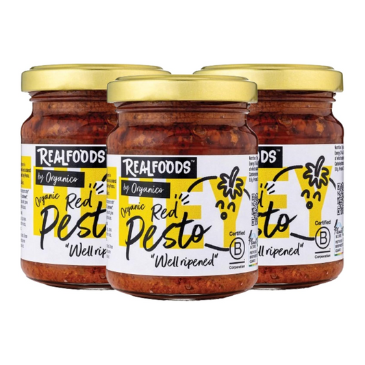 Realfoods by Organico | Organic Vegan Red Pesto, Crunchy, Ideal for Pasta & breadsticks, 120g (Pack of 3)