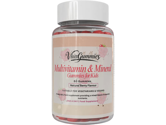 VivaGummies Kids Multivitamin & Mineral Gummies Ã¢ÂÂ Natural Berry Flavour Ã¢ÂÂ with Vitamins A, B Complex, C, D, E, Biotin, Zinc Ã¢ÂÂ No Artificial Colours Ã¢ÂÂ Vegetarian & Vegan - 60 Gummies