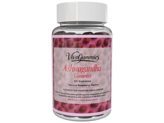 VivaGummies Ashwagandha Gummies 600mg High Strength With 5% Withanolides, Natural Raspberry Flavour | Energy, Mood & Stress Support | Vegan, Gluten-Free, Non-GMO | 60 Chewable Gummies