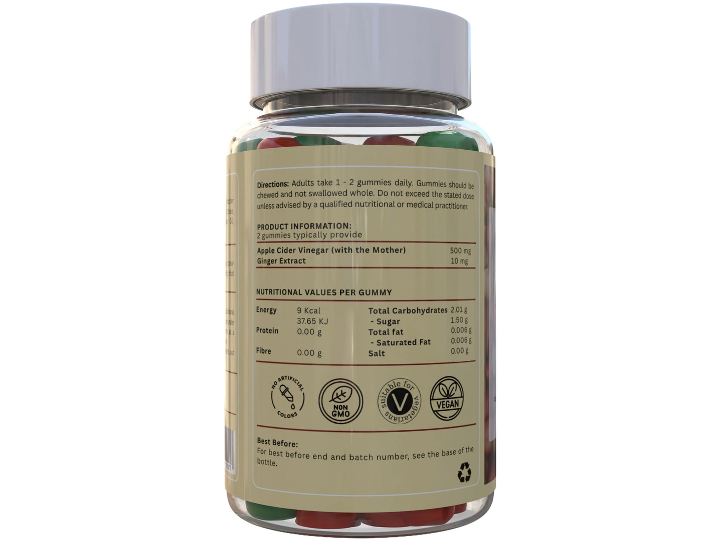 VivaGummies Apple Cider Vinegar Gummies with The Mother & Ginger Extract, 500mg ACV per Serving for Digestion, Detox & Metabolism, Vegan, Non-GMO, Natural Apple Flavour, 60 Gummies