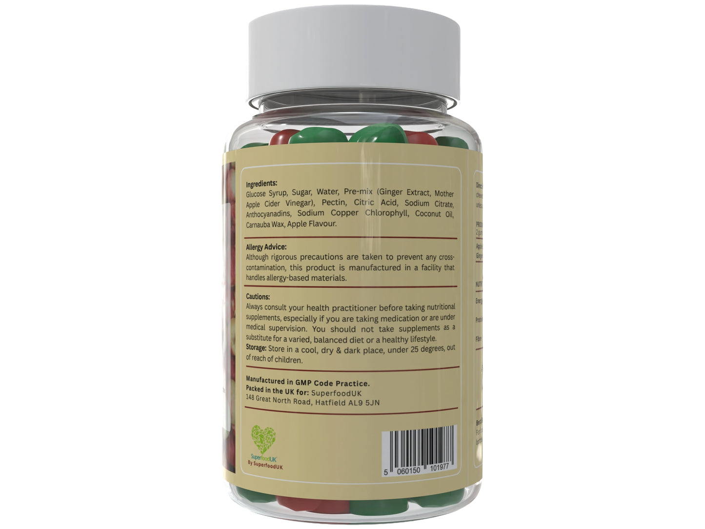 VivaGummies Apple Cider Vinegar Gummies with The Mother & Ginger Extract, 500mg ACV per Serving for Digestion, Detox & Metabolism, Vegan, Non-GMO, Natural Apple Flavour, 60 Gummies