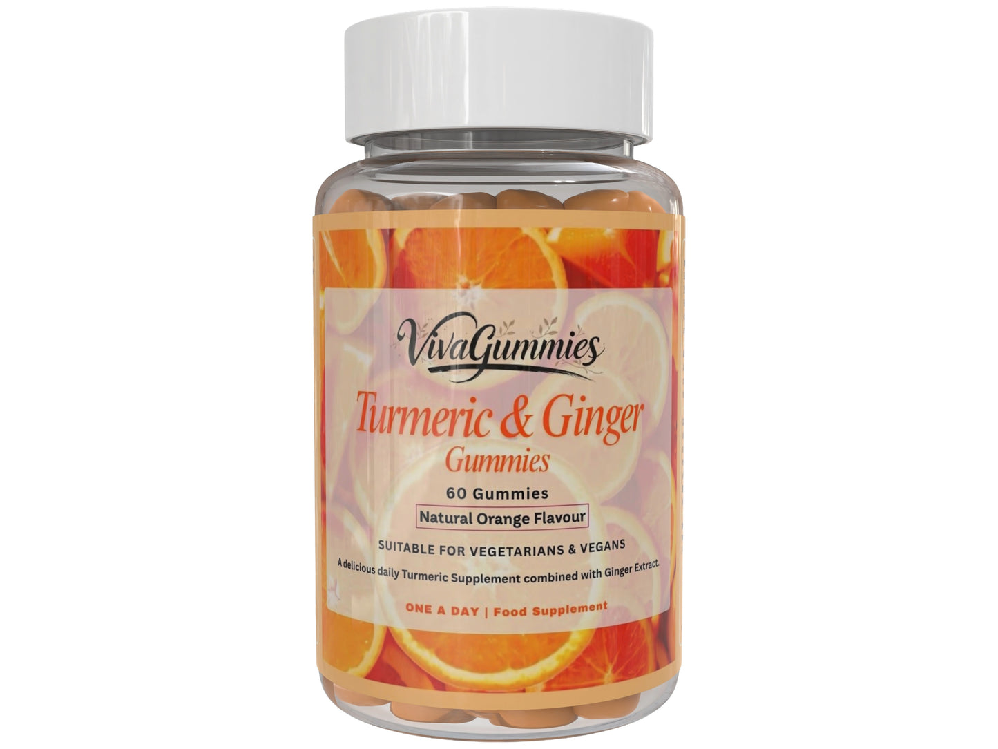 VivaGummies Turmeric & Ginger Gummies, High Strength Turmeric with Ginger, Natural Orange Flavour, Antioxidant & Wellness Support, Vegan, Non-GMO, 60 Gummies