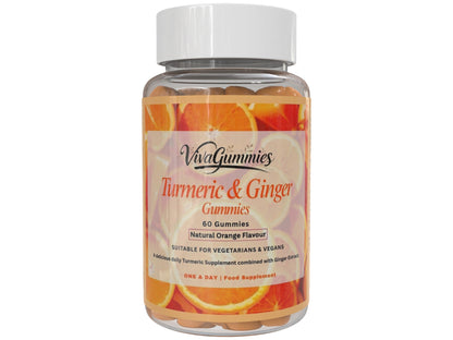 VivaGummies Turmeric & Ginger Gummies, High Strength Turmeric with Ginger, Natural Orange Flavour, Antioxidant & Wellness Support, Vegan, Non-GMO, 60 Gummies
